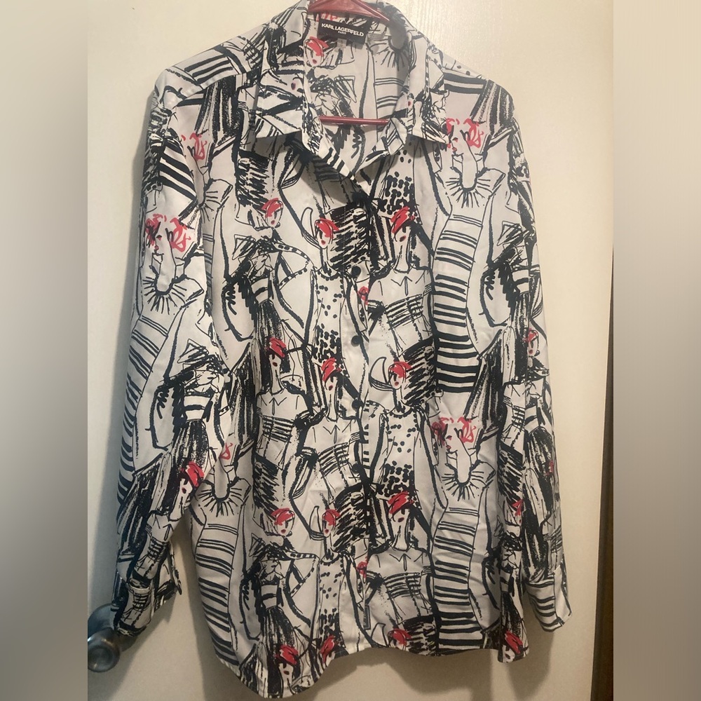 Karl Lagerfeld Black and White Abstract Button Down Shirt